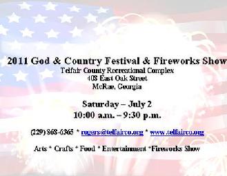 festivals, telfair county, mcrae, georgia, mcrae georgia, god & country, fireworks, fireworks show, entertainment, food